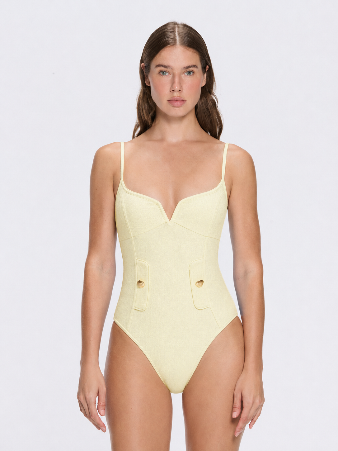 Muriel Yellow Scoop Neck Textured Swimsuit