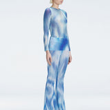 Mireya Bodysuit and Freya High Waist Pants Blue Optical Set | Moeva | Women Beachwear Pants | Each week unveils new pieces—luxury swimwear, fluid resort silhouettes, and elevated summer-to-evening essentials designed to carry you from coastal escapes to city nights.