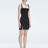 Heather Black Square Neck Knit Mini Dress Slit Detail | Moeva | Dress | Each week unveils new pieces—luxury swimwear, fluid resort silhouettes, and elevated summer-to-evening essentials designed to carry you from coastal escapes to city nights.