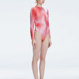 Mireya Red Optical Long Sleeve Bodysuit | Moeva | One-Piece | Each week unveils new pieces—luxury swimwear, fluid resort silhouettes, and elevated summer-to-evening essentials designed to carry you from coastal escapes to city nights.