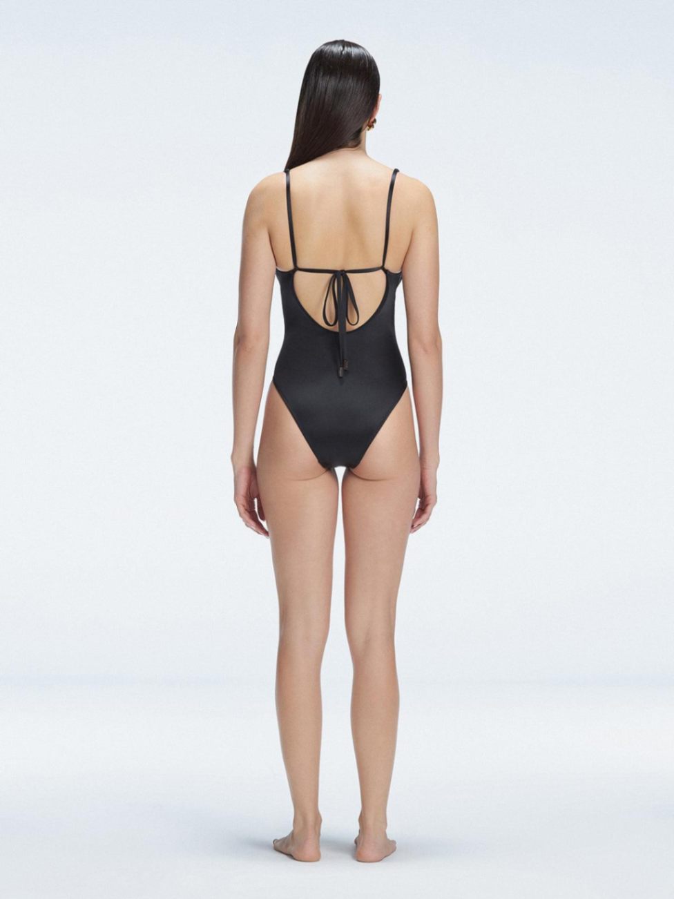 Emma Black V Neck Satin Swimsuit | Moeva | One-Piece | Each week unveils new pieces—luxury swimwear, fluid resort silhouettes, and elevated summer-to-evening essentials designed to carry you from coastal escapes to city nights.