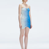 Marsiela Blue Optical Bandeau Draped Mini Dress | Moeva | Dress | Each week unveils new pieces—luxury swimwear, fluid resort silhouettes, and elevated summer-to-evening essentials designed to carry you from coastal escapes to city nights.