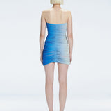 Marsiela Blue Optical Bandeau Draped Mini Dress | Moeva | Dress | Each week unveils new pieces—luxury swimwear, fluid resort silhouettes, and elevated summer-to-evening essentials designed to carry you from coastal escapes to city nights.