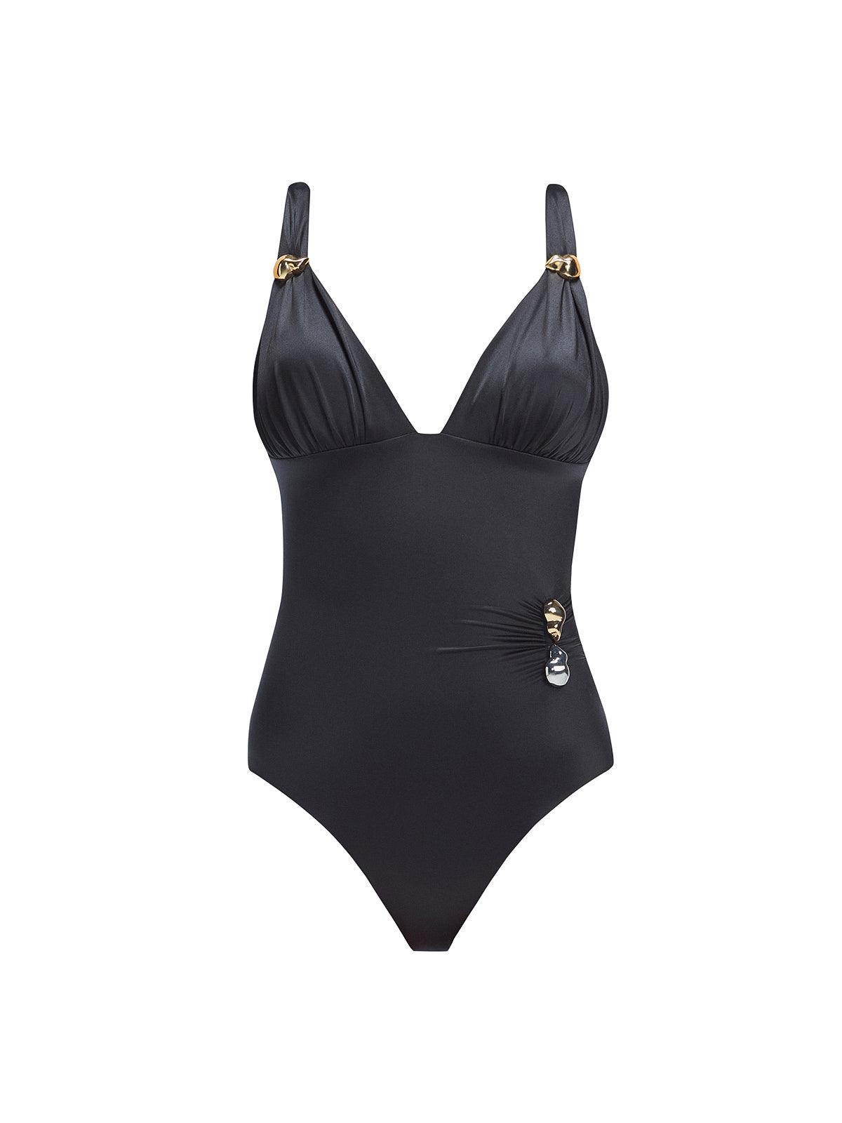 Marina Black V Neck Swimsuit | Moeva | One-Piece | Each week unveils new pieces—luxury swimwear, fluid resort silhouettes, and elevated summer-to-evening essentials designed to carry you from coastal escapes to city nights.