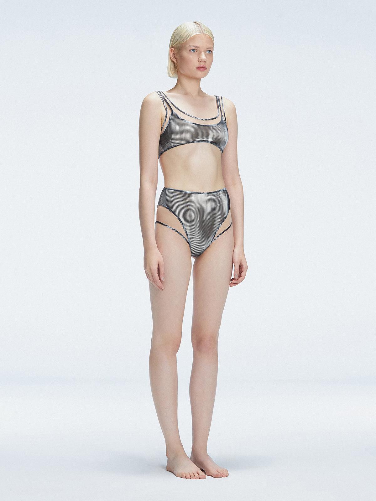 Rosalind Black Optical Scoop Neck 3D Print Bikini Top | Moeva | Bikini Top | Each week unveils new pieces—luxury swimwear, fluid resort silhouettes, and elevated summer-to-evening essentials designed to carry you from coastal escapes to city nights.