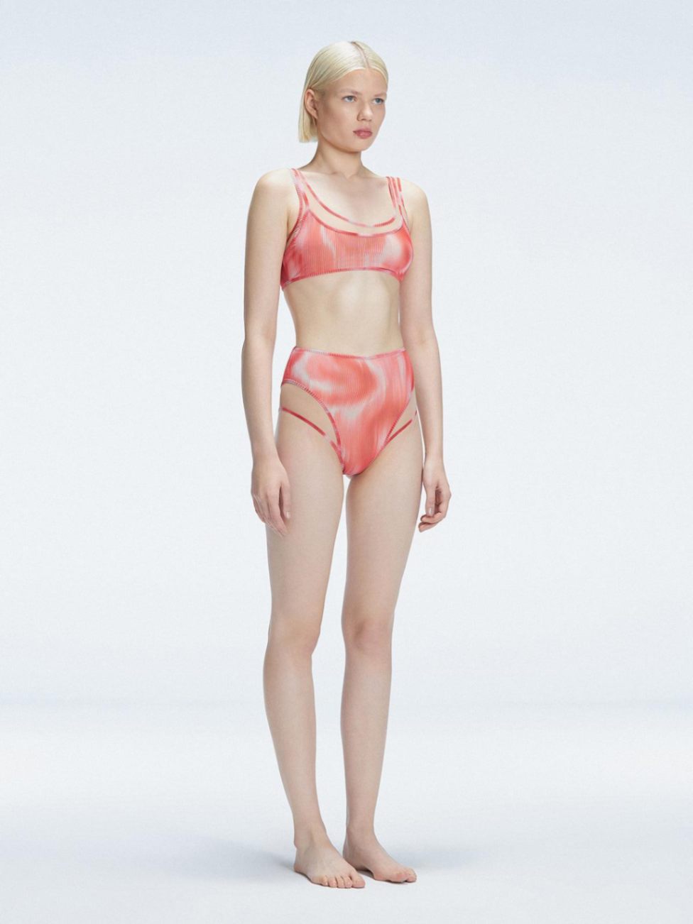 Rosalind Red Optical Scoop Neck High Waist 3D Print Bikini Sets | Moeva | Bikini Sets | Each week unveils new pieces—luxury swimwear, fluid resort silhouettes, and elevated summer-to-evening essentials designed to carry you from coastal escapes to city nights.