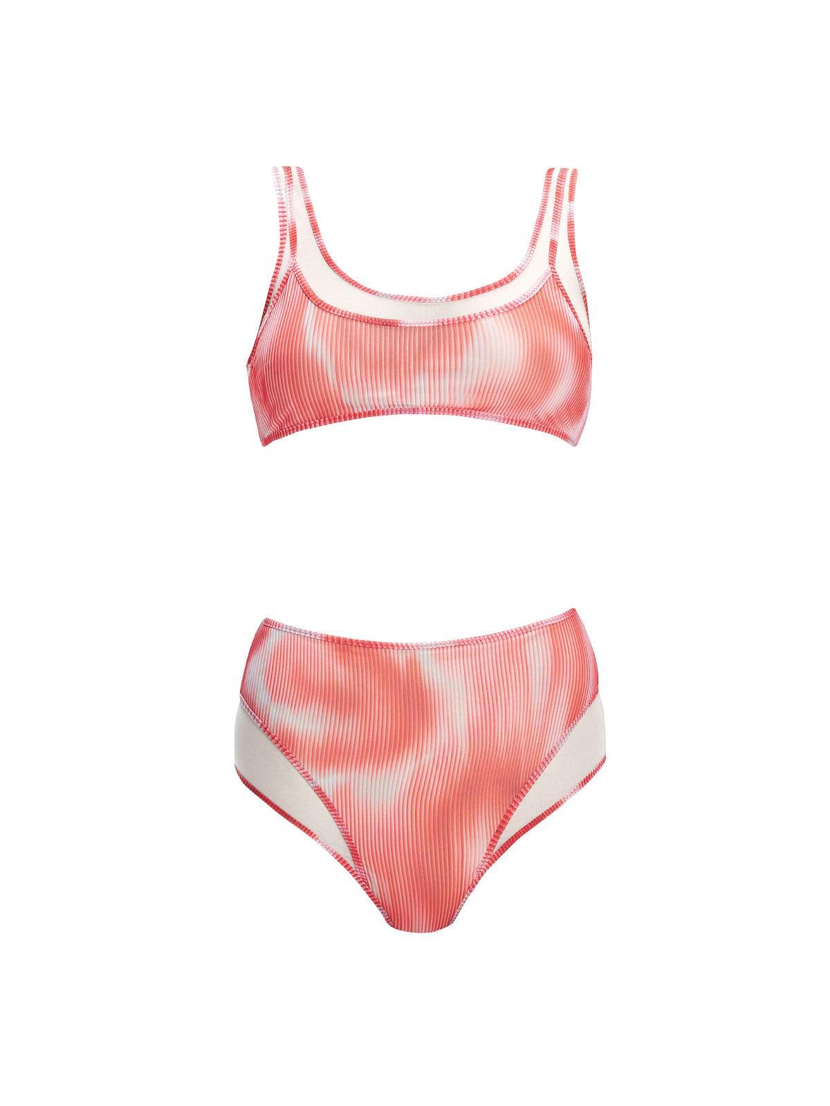 Rosalind Red Optical Scoop Neck High Waist 3D Print Bikini Sets | Moeva | Bikini Sets | Each week unveils new pieces—luxury swimwear, fluid resort silhouettes, and elevated summer-to-evening essentials designed to carry you from coastal escapes to city nights.