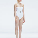 Ursula White Bandeau Swimsuit | Moeva | One-Piece | Each week unveils new pieces—luxury swimwear, fluid resort silhouettes, and elevated summer-to-evening essentials designed to carry you from coastal escapes to city nights.