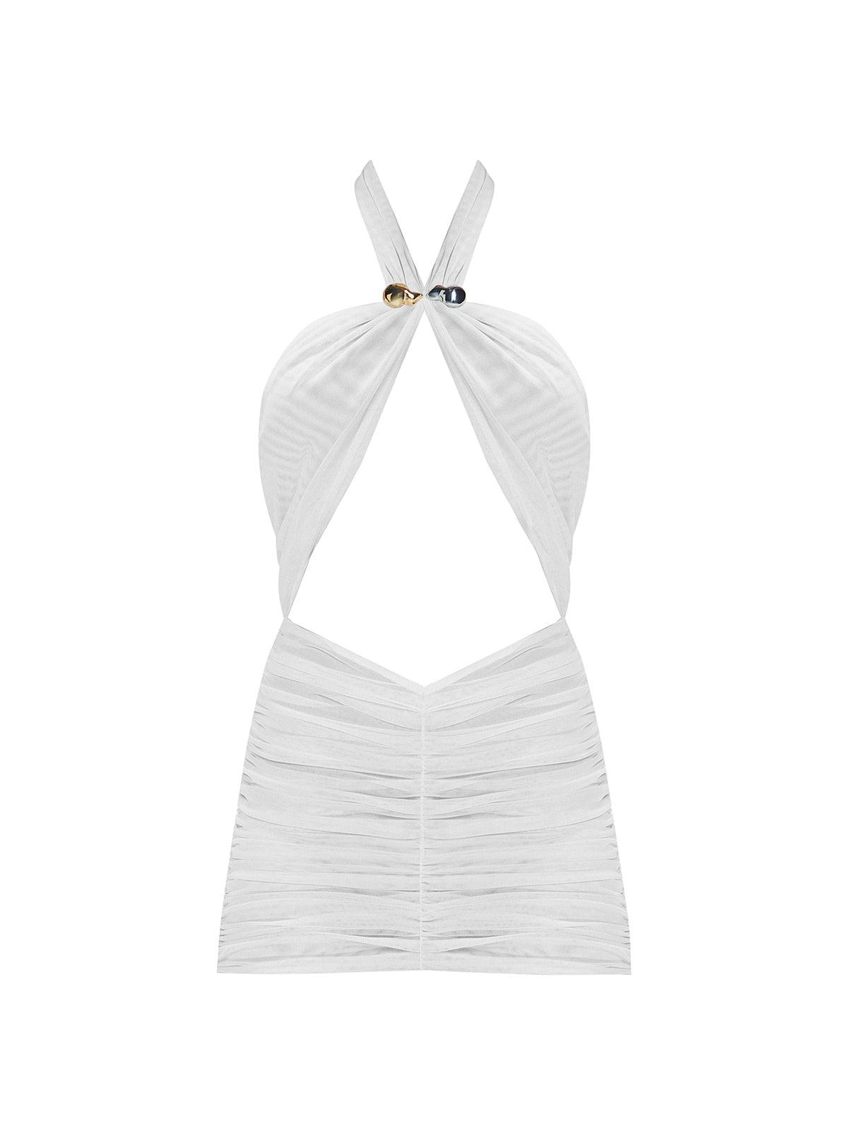 Carolina White Cut-Out Halter Swimdress | Moeva | One-Piece | Each week unveils new pieces—luxury swimwear, fluid resort silhouettes, and elevated summer-to-evening essentials designed to carry you from coastal escapes to city nights.