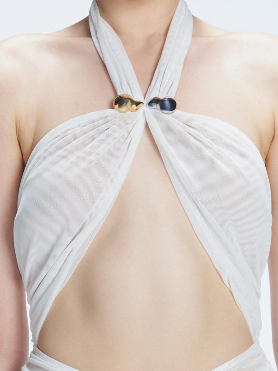 Carolina White Cut-Out Halter Swimdress | Moeva | One-Piece | Each week unveils new pieces—luxury swimwear, fluid resort silhouettes, and elevated summer-to-evening essentials designed to carry you from coastal escapes to city nights.