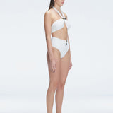 Meredith White Halter Satin Bikini Top | Moeva | Bikini Top | Each week unveils new pieces—luxury swimwear, fluid resort silhouettes, and elevated summer-to-evening essentials designed to carry you from coastal escapes to city nights.