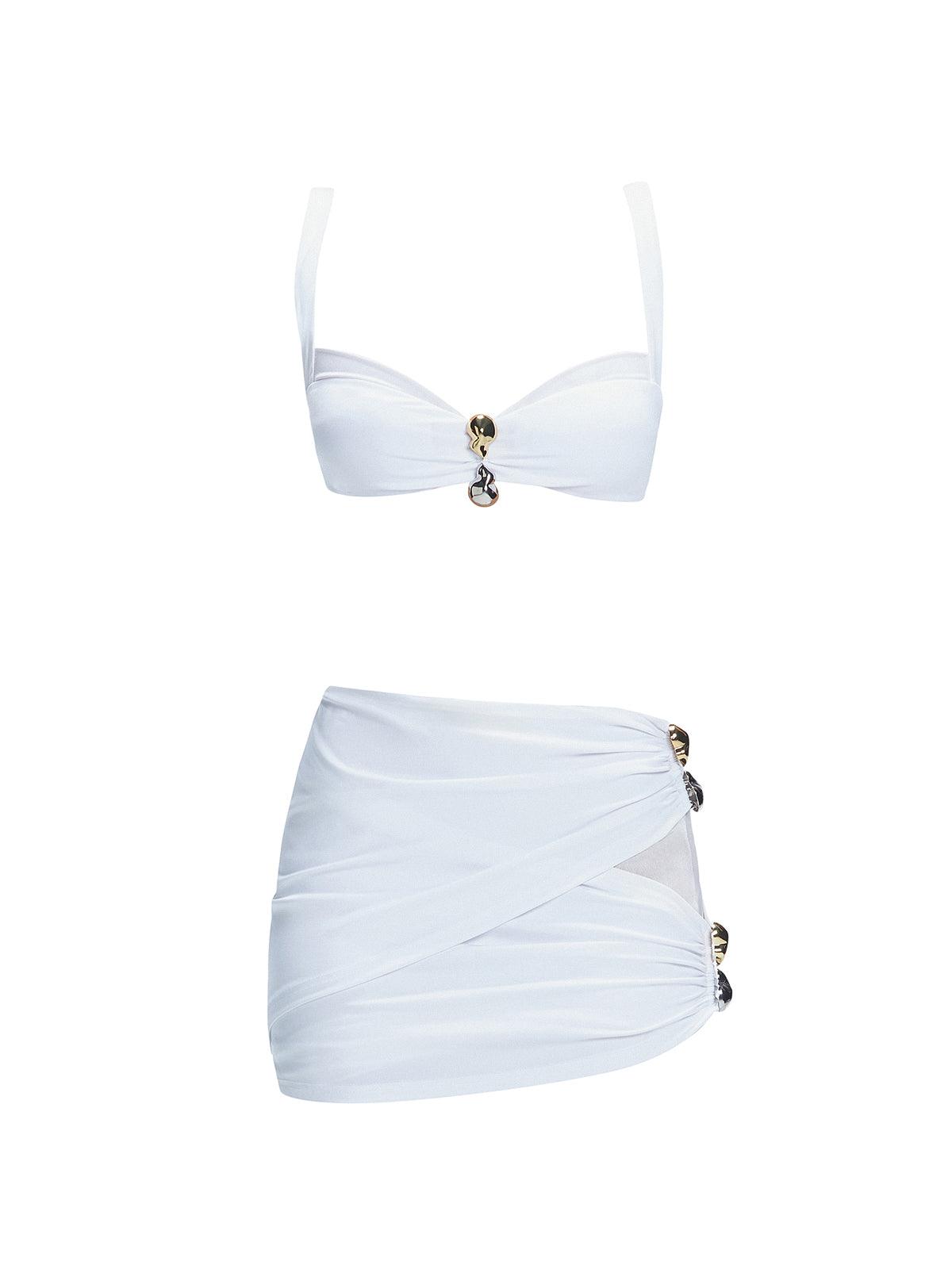 Siena White Mesh Detail Mini Skirt | Moeva | Beachwear Skirts | Each week unveils new pieces—luxury swimwear, fluid resort silhouettes, and elevated summer-to-evening essentials designed to carry you from coastal escapes to city nights.