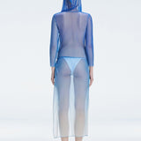 Elif Şahin - Eva Blue Bikini Set And Rosie Blue Optical Long Sleeve Maxi Dress | Moeva | Beachwear Dresses | Each week unveils new pieces—luxury swimwear, fluid resort silhouettes, and elevated summer-to-evening essentials designed to carry you from coastal escapes to city nights.