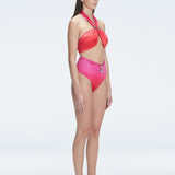 Meredith Red Gradient Halter Satin Bikini Top | Moeva | Bikini Top | Each week unveils new pieces—luxury swimwear, fluid resort silhouettes, and elevated summer-to-evening essentials designed to carry you from coastal escapes to city nights.