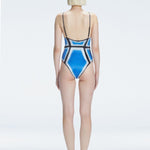 Seraphina Blue Optical Scoop Neck Swimsuit | Moeva | Swimsuit | Each week unveils new pieces—luxury swimwear, fluid resort silhouettes, and elevated summer-to-evening essentials designed to carry you from coastal escapes to city nights.