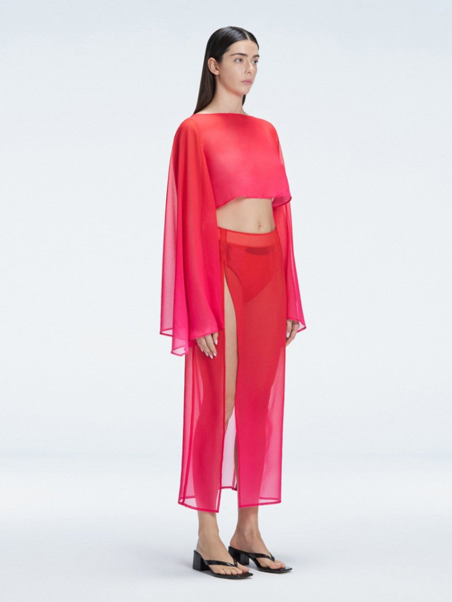 Samantha Long Sleeve Crop Top and Tabitha Maxi Skirt Red Optical Set | Moeva | Set | Each week unveils new pieces—luxury swimwear, fluid resort silhouettes, and elevated summer-to-evening essentials designed to carry you from coastal escapes to city nights.
