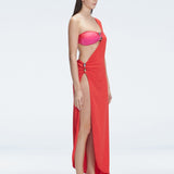 Coraline Red One Shoulder Asymetrical Maxi Dress | Moeva | Beachwear Dresses | Each week unveils new pieces—luxury swimwear, fluid resort silhouettes, and elevated summer-to-evening essentials designed to carry you from coastal escapes to city nights.