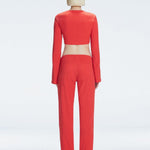 Sirenia Long Sleeve Crop Top and Helena Straight Leg Accessorised Pants Red Set | Moeva | Set | Each week unveils new pieces—luxury swimwear, fluid resort silhouettes, and elevated summer-to-evening essentials designed to carry you from coastal escapes to city nights.