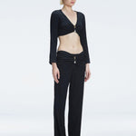 Sirenia Long Sleeve Crop Top and Helena Straight Leg Accessorised Pants Black Set | Moeva | Set | Each week unveils new pieces—luxury swimwear, fluid resort silhouettes, and elevated summer-to-evening essentials designed to carry you from coastal escapes to city nights.