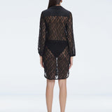 Althea Black Long Sleeve Lace Mini Kaftan | Moeva | Beachwear Dresses | Each week unveils new pieces—luxury swimwear, fluid resort silhouettes, and elevated summer-to-evening essentials designed to carry you from coastal escapes to city nights.