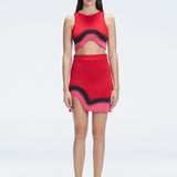 Lydia Red Optical Knit Mini Skirt | Moeva | Skirt | Each week unveils new pieces—luxury swimwear, fluid resort silhouettes, and elevated summer-to-evening essentials designed to carry you from coastal escapes to city nights.