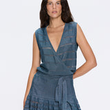 Menton Blue Metallic Sheer Knit V neck Mini Dress | Moeva | Dress | Each week unveils new pieces—luxury swimwear, fluid resort silhouettes, and elevated summer-to-evening essentials designed to carry you from coastal escapes to city nights.