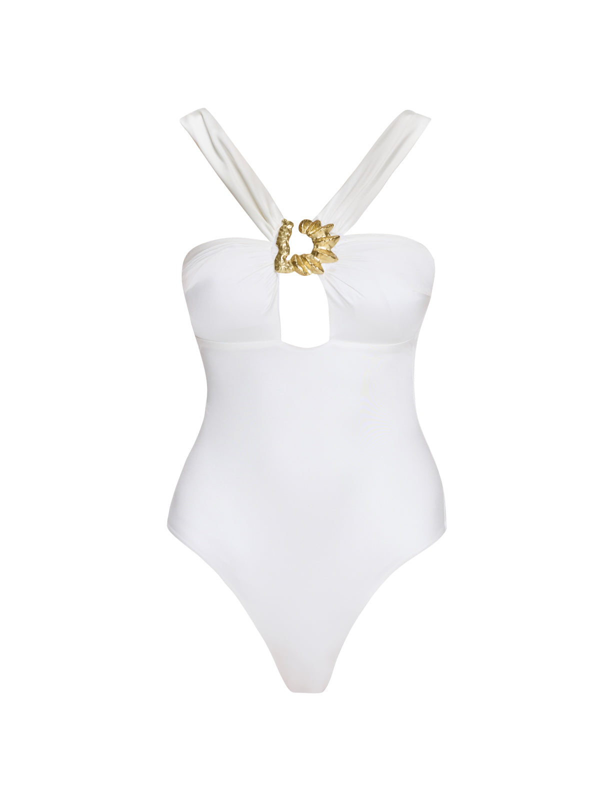 Talia V Neck with Gold Detail Satin White Swimsuit | Moeva | Swimsuit | Each week unveils new pieces—luxury swimwear, fluid resort silhouettes, and elevated summer-to-evening essentials designed to carry you from coastal escapes to city nights.