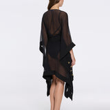 Bianca Ella Booth-Tata Black Sheer Gold Buttoned Belted Kaftan with Asymmetric Hem | Moeva | Kaftan | Each week unveils new pieces—luxury swimwear, fluid resort silhouettes, and elevated summer-to-evening essentials designed to carry you from coastal escapes to city nights.