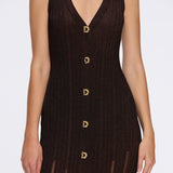 Biot Brown Metallic Knit V-Neck Gold Button-Down Dress | Moeva | Dress | Each week unveils new pieces—luxury swimwear, fluid resort silhouettes, and elevated summer-to-evening essentials designed to carry you from coastal escapes to city nights.