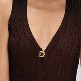 Biot Brown Metallic Knit V-Neck Gold Button-Down Dress | Moeva | Dress | Each week unveils new pieces—luxury swimwear, fluid resort silhouettes, and elevated summer-to-evening essentials designed to carry you from coastal escapes to city nights.