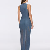 Biot Blue Metallic Knit V-Neck Gold Button-Down Dress | Moeva | Dress | Each week unveils new pieces—luxury swimwear, fluid resort silhouettes, and elevated summer-to-evening essentials designed to carry you from coastal escapes to city nights.