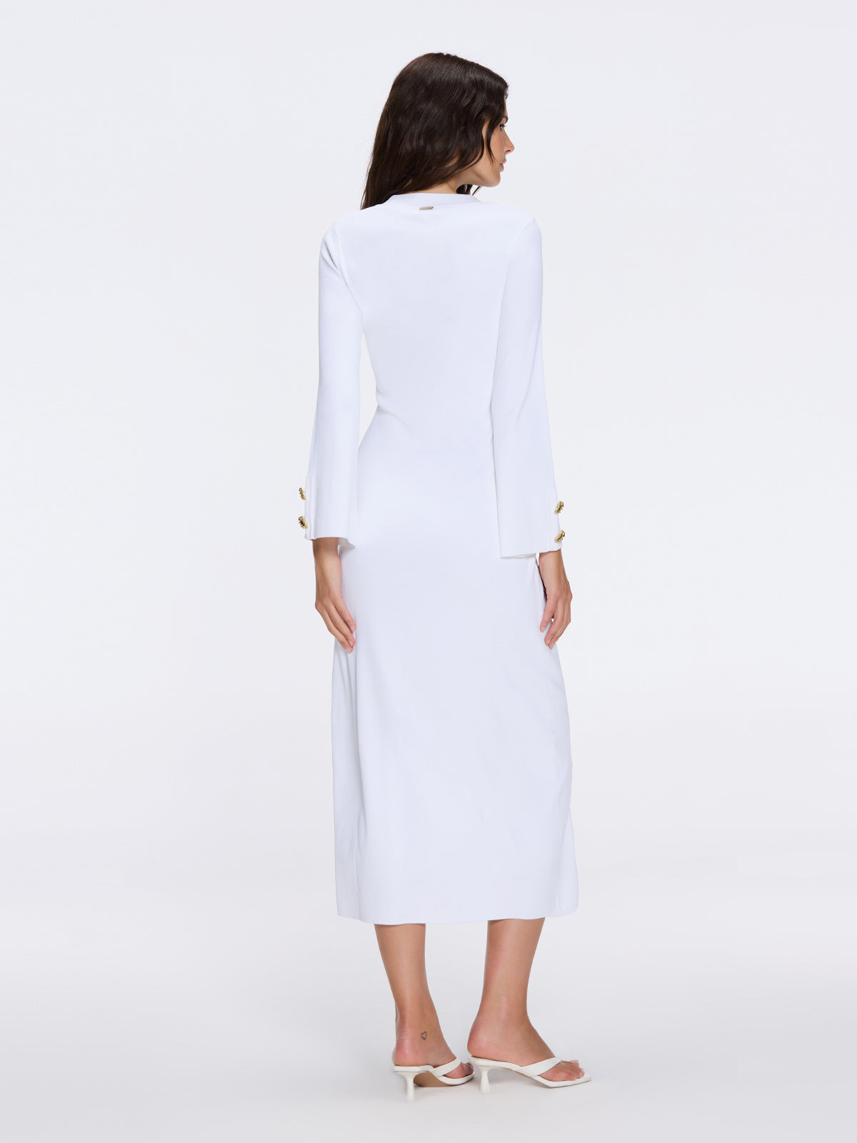 Brezia White Knitted Maxi Dress with Long Sleeves and Gold Button Details | Moeva | Dress | Each week unveils new pieces—luxury swimwear, fluid resort silhouettes, and elevated summer-to-evening essentials designed to carry you from coastal escapes to city nights.