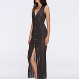 Biot Black Metallic Knit V-Neck Gold Button-Down Dress | Moeva | Dress | Each week unveils new pieces—luxury swimwear, fluid resort silhouettes, and elevated summer-to-evening essentials designed to carry you from coastal escapes to city nights.