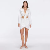 Greta White Satin Tie Front Shirt And Antonia Skirt Set | Moeva | Set | Each week unveils new pieces—luxury swimwear, fluid resort silhouettes, and elevated summer-to-evening essentials designed to carry you from coastal escapes to city nights.