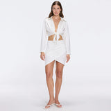 Antonia White Satin High-Waist Wrap Mini Skirt | Moeva | Skirt | Each week unveils new pieces—luxury swimwear, fluid resort silhouettes, and elevated summer-to-evening essentials designed to carry you from coastal escapes to city nights.