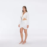 Greta White Satin Long Sleeve Tie Front Shirt | Moeva | Shirt | Each week unveils new pieces—luxury swimwear, fluid resort silhouettes, and elevated summer-to-evening essentials designed to carry you from coastal escapes to city nights.