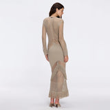 Elba Khaki Long Sleeve Knit Fringe Maxi Dress | Moeva | Dress | Each week unveils new pieces—luxury swimwear, fluid resort silhouettes, and elevated summer-to-evening essentials designed to carry you from coastal escapes to city nights.