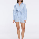 Hanson Blue Long Sleeve Linen Tie Front Shirt | Moeva | Shirt | Each week unveils new pieces—luxury swimwear, fluid resort silhouettes, and elevated summer-to-evening essentials designed to carry you from coastal escapes to city nights.