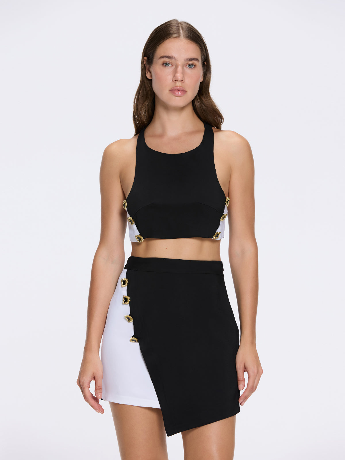 Bodrum Crop Top And Riviera Black-White Asymmetric Mini Skort Set | Moeva | Set | Each week unveils new pieces—luxury swimwear, fluid resort silhouettes, and elevated summer-to-evening essentials designed to carry you from coastal escapes to city nights.