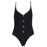 Azurea Underwired Gold Button Detail Black Swimsuit | Moeva | Swimsuit | Each week unveils new pieces—luxury swimwear, fluid resort silhouettes, and elevated summer-to-evening essentials designed to carry you from coastal escapes to city nights.