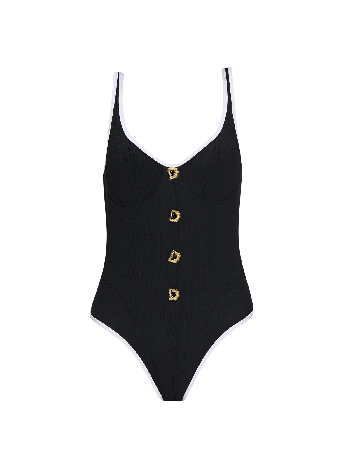 Azurea Underwired Gold Button Detail Black Swimsuit | Moeva | Swimsuit | Each week unveils new pieces—luxury swimwear, fluid resort silhouettes, and elevated summer-to-evening essentials designed to carry you from coastal escapes to city nights.