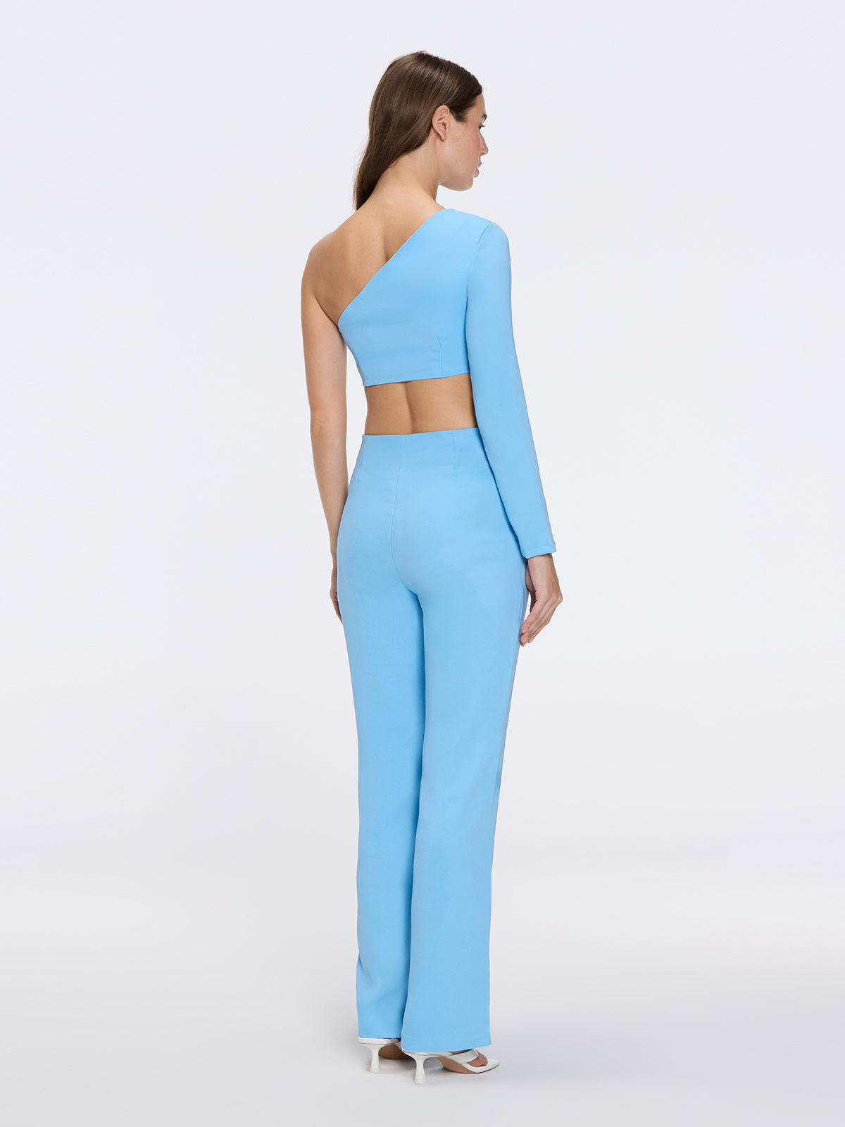 Villamar One-Shoulder Crop Top And Evangeline High Waist Blue-White Pants Set | Moeva | Set | Each week unveils new pieces—luxury swimwear, fluid resort silhouettes, and elevated summer-to-evening essentials designed to carry you from coastal escapes to city nights.