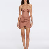 Solea Brown Satin Mini Dress with Gold Chain Strap Detail | Moeva | Dress | Each week unveils new pieces—luxury swimwear, fluid resort silhouettes, and elevated summer-to-evening essentials designed to carry you from coastal escapes to city nights.