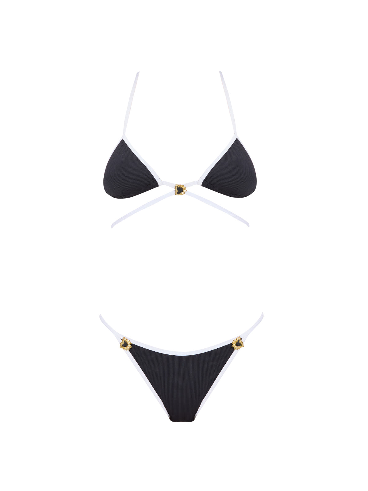 Cobie Black Triangle Gold Detail Bikini Top | Moeva | Bikini Top | Each week unveils new pieces—luxury swimwear, fluid resort silhouettes, and elevated summer-to-evening essentials designed to carry you from coastal escapes to city nights.