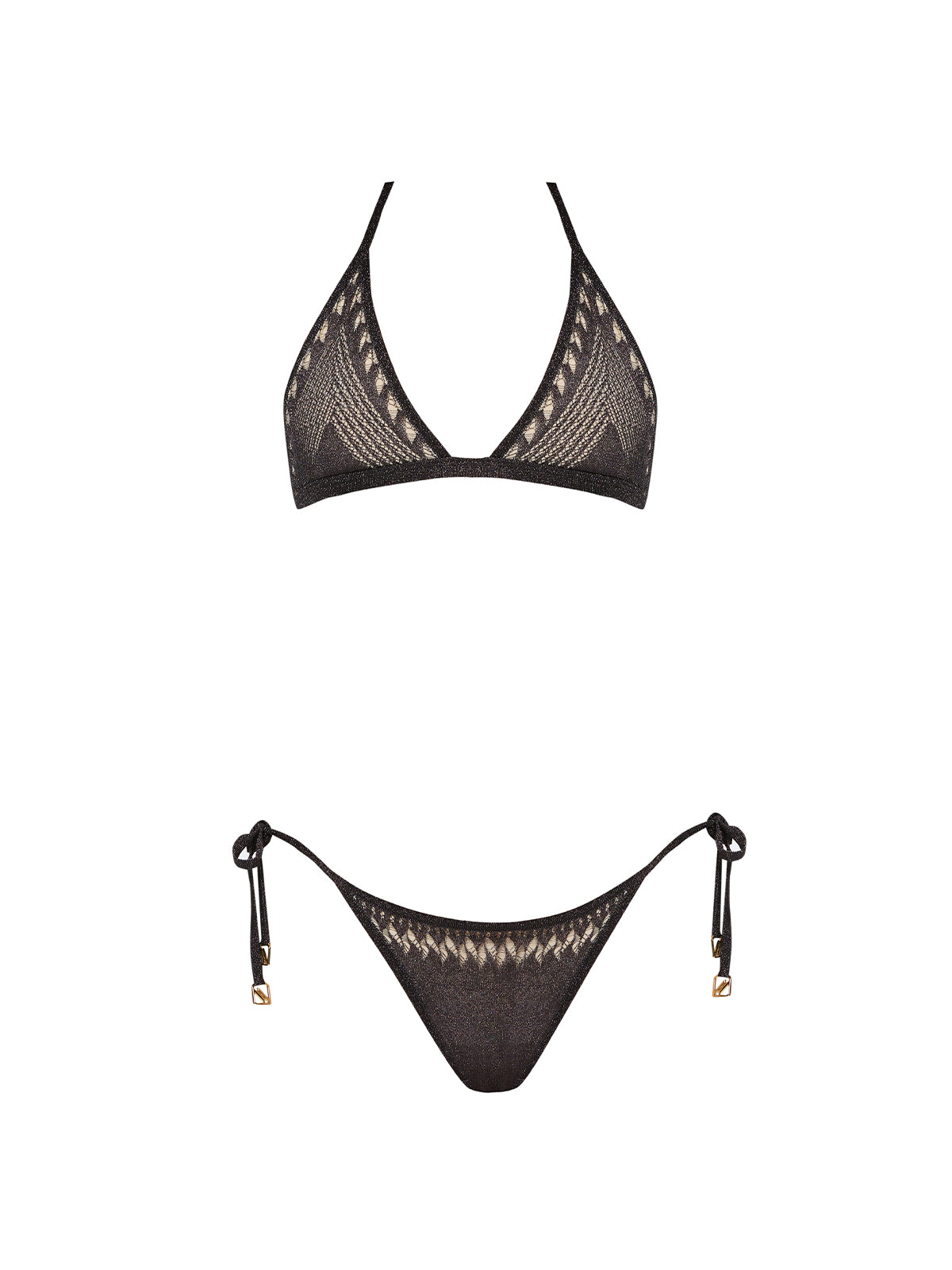 Isola Black Metallic Knit Triangle Low Waist Bikini Set | Moeva | Bikini Top | Each week unveils new pieces—luxury swimwear, fluid resort silhouettes, and elevated summer-to-evening essentials designed to carry you from coastal escapes to city nights.