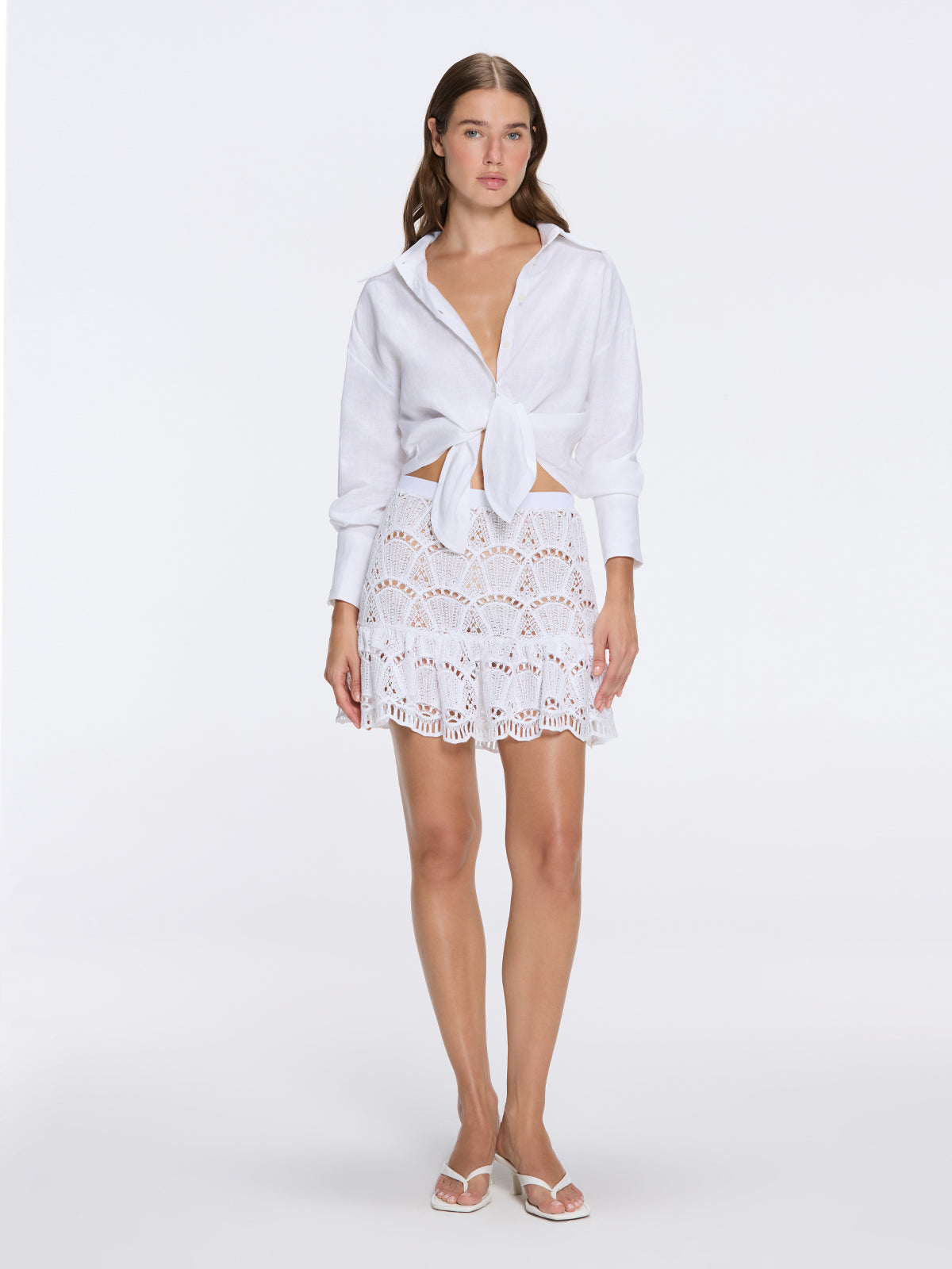 Nice White Crochet Detail Mini Skirt | Moeva | Skirts | Each week unveils new pieces—luxury swimwear, fluid resort silhouettes, and elevated summer-to-evening essentials designed to carry you from coastal escapes to city nights.