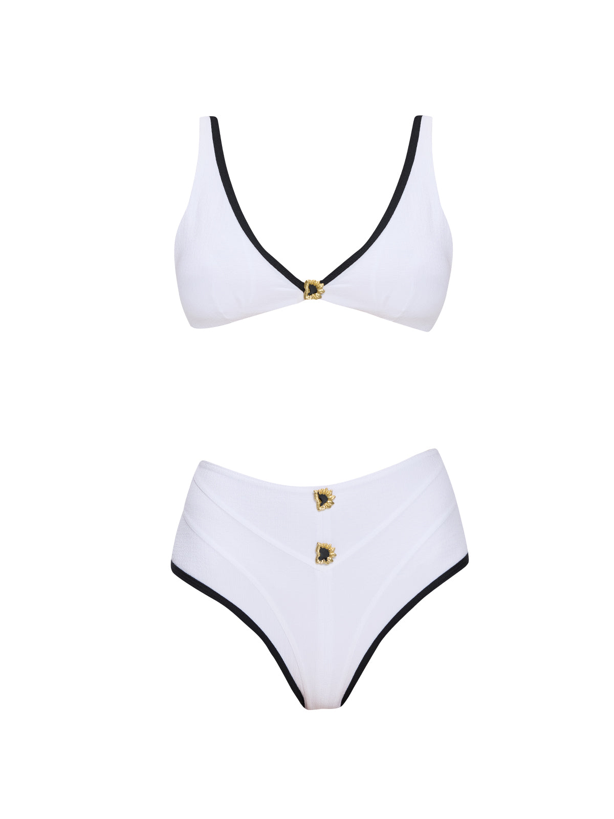 Merrin White-Black V Neck High Waist Textured Bikini Set | Moeva | Bikini Set | Each week unveils new pieces—luxury swimwear, fluid resort silhouettes, and elevated summer-to-evening essentials designed to carry you from coastal escapes to city nights.
