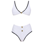 Merrin White-Black V Neck High Waist Textured Bikini Set | Moeva | Bikini Set | Each week unveils new pieces—luxury swimwear, fluid resort silhouettes, and elevated summer-to-evening essentials designed to carry you from coastal escapes to city nights.