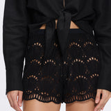 Ophelia Black Crochet Detail High-Waist Shorts | Moeva | Shorts | Each week unveils new pieces—luxury swimwear, fluid resort silhouettes, and elevated summer-to-evening essentials designed to carry you from coastal escapes to city nights.