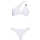 Grasse Gold Chain One-Shoulder Mid Coverage Textured White Bikini Set | Moeva | Bikini | Each week unveils new pieces—luxury swimwear, fluid resort silhouettes, and elevated summer-to-evening essentials designed to carry you from coastal escapes to city nights.